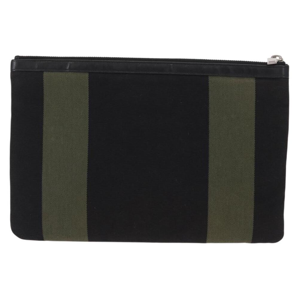 SAINT LAURENT Clutch Bag Canvas Leather Black Khaki Silver Auth mr1652 - Picture 2 of 16